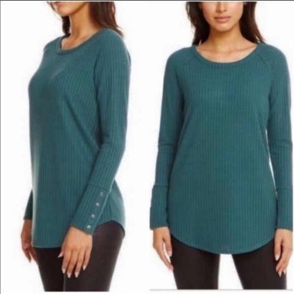 Chaser Tops - Chaser Boho Teal Button Cuff Thermal Tunic XL